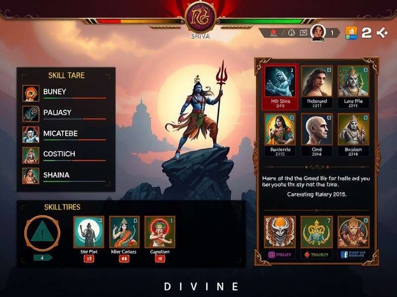 Divine Shiva Odyssey character roster showing various Hindu deities